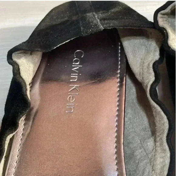 Calvin Klein black suede & leather rhinestone ballet flats shoes - Picture 9 of 12